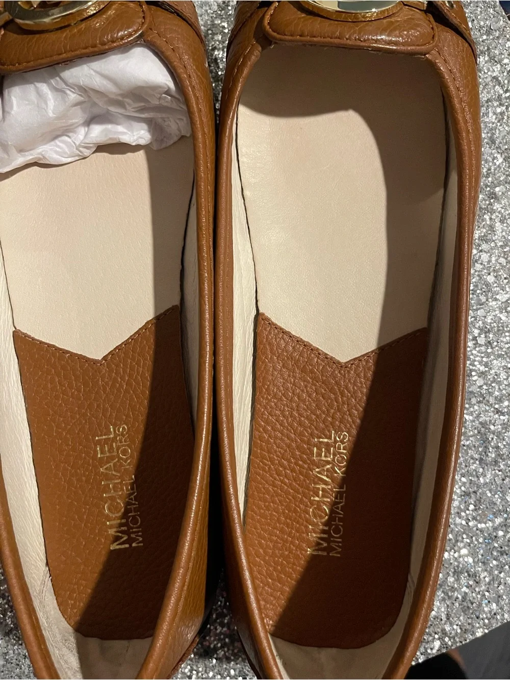 Michael Kors Cognac Leather Ballet Flats with Gold MK Medallion